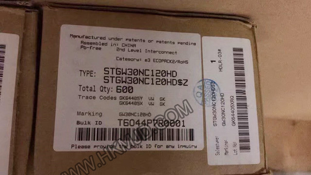 ST TO-247-3 | STGW30NC120HD：N溝道1200 V、30 A超快PowerMESH IGBT